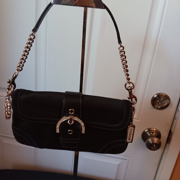 Coach mini black bag  Soho with rhinestone buckle, tag and heart charm - Picture 1 of 11